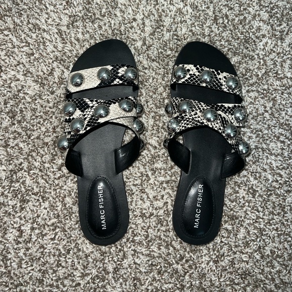 Marc Fisher Black and Silver Studded Sandals - Picture 2 of 5